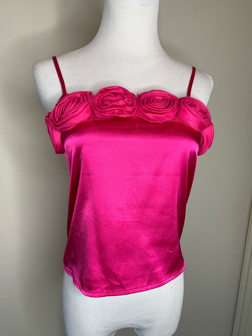 Hot Pink Camisole Rosette Embellishments Sz XS Satin